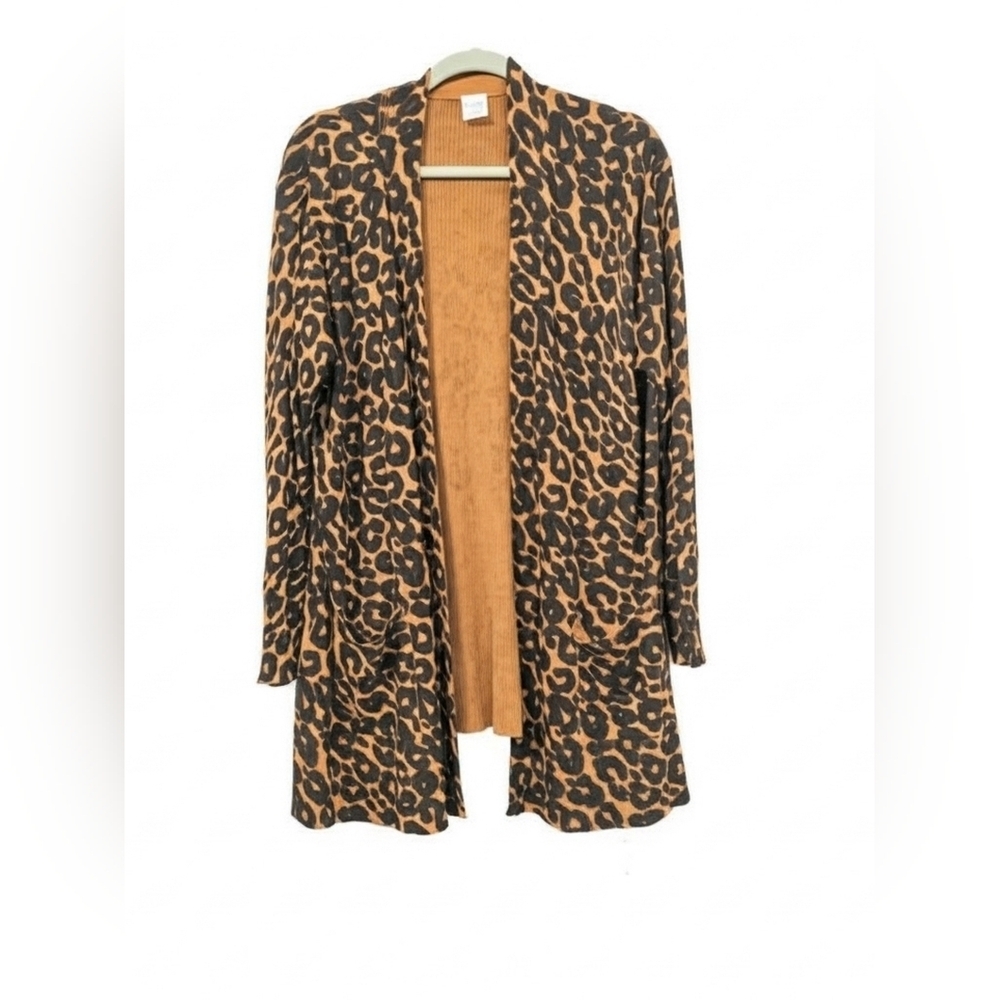 Terra & Sky Plus Sz 0X 14W Leopard Print Open Front Cardigan